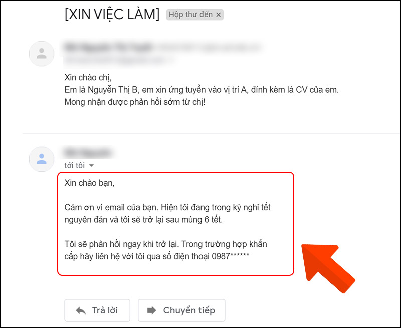  hình minh họa về một thư trả lời tự động 